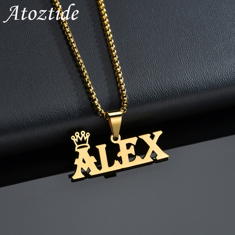 {Customized} Fashion Stainless Steel Name Necklace {Gold}
