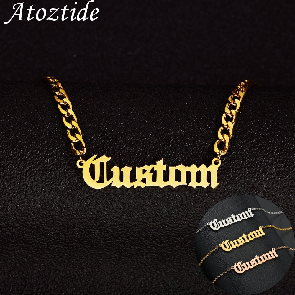 {Customized} Fashion Stainless Steel Name Necklace {Gold}