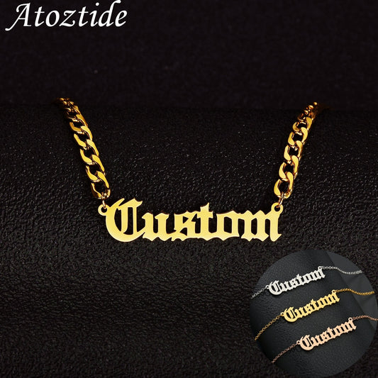 {Customized} Fashion Stainless Steel Name Necklace {Gold}