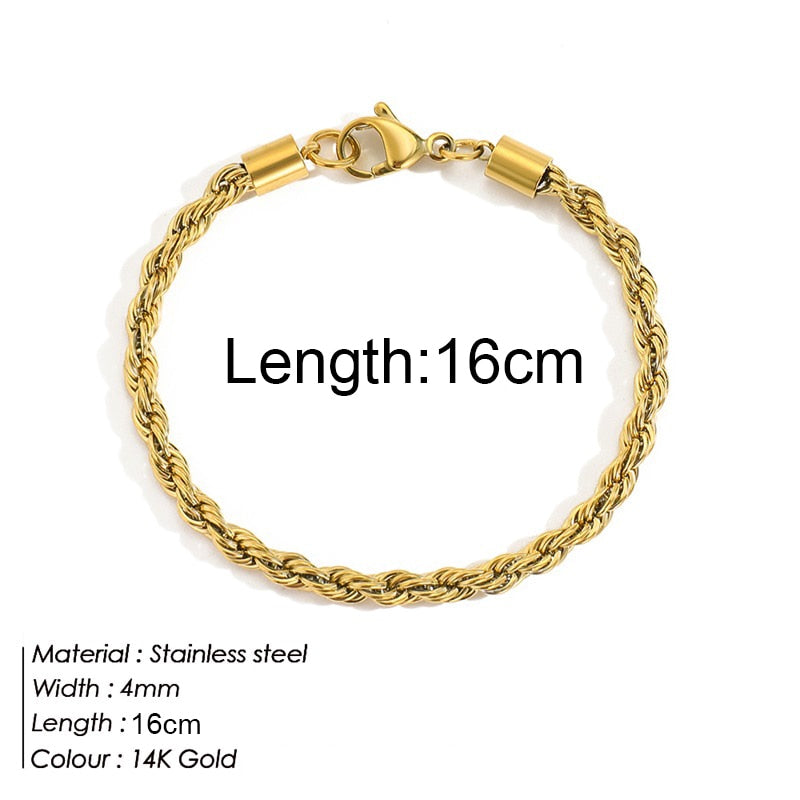 Stainless Bracelet Steel Twist Cuban Women {Gold}