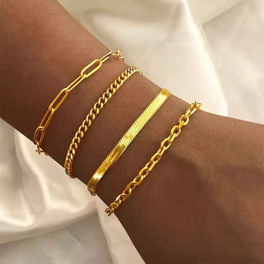 Stainless Bracelet Steel Twist Cuban Women {Gold}