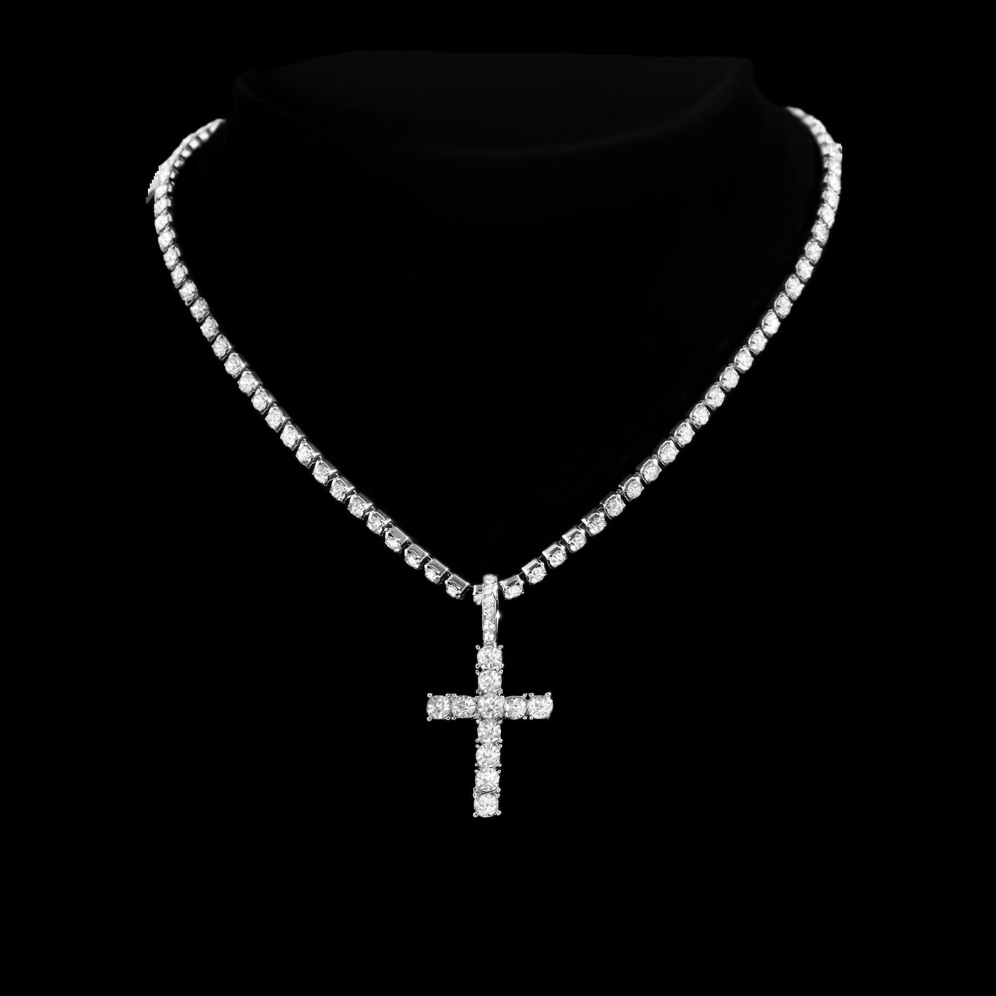 2pcs Cross Tennis Chain 14MM Prong Cuban Necklace