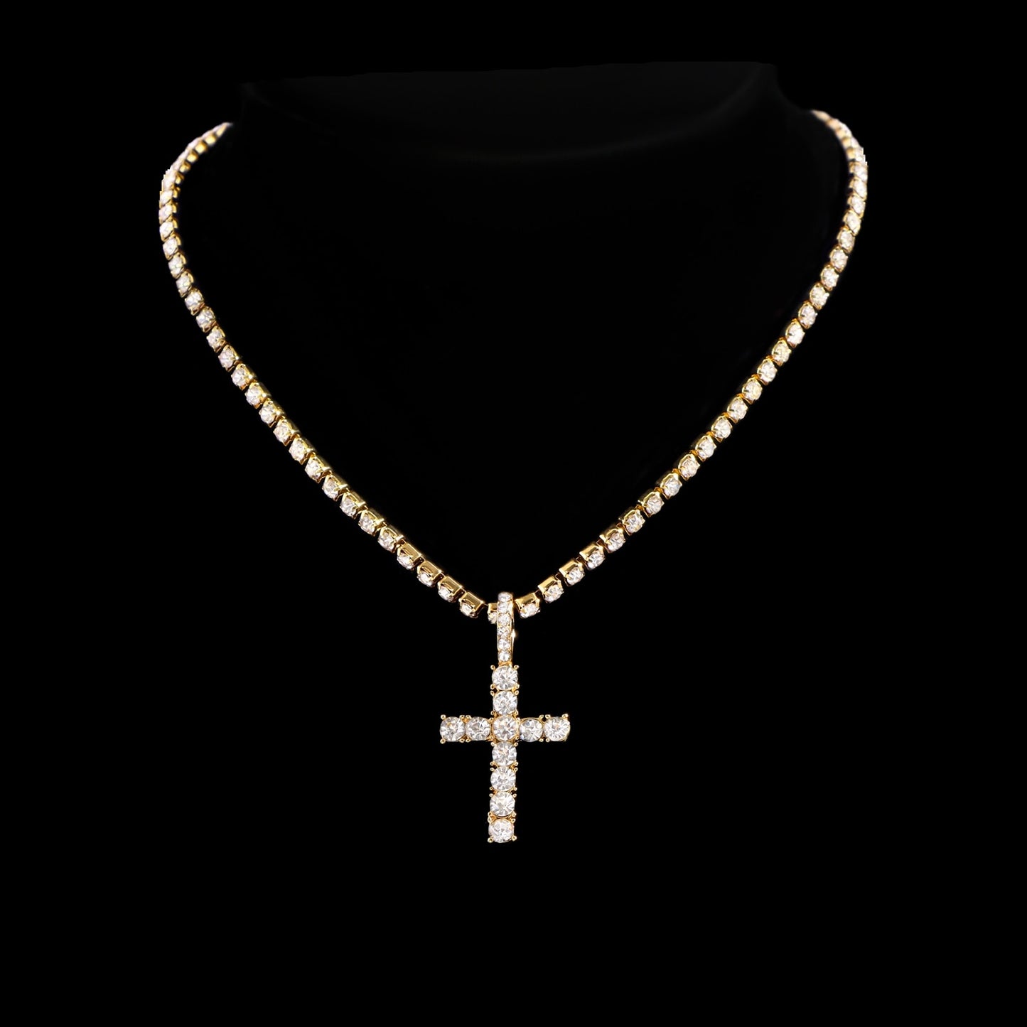 2pcs Cross Tennis Chain 14MM Prong Cuban Necklace