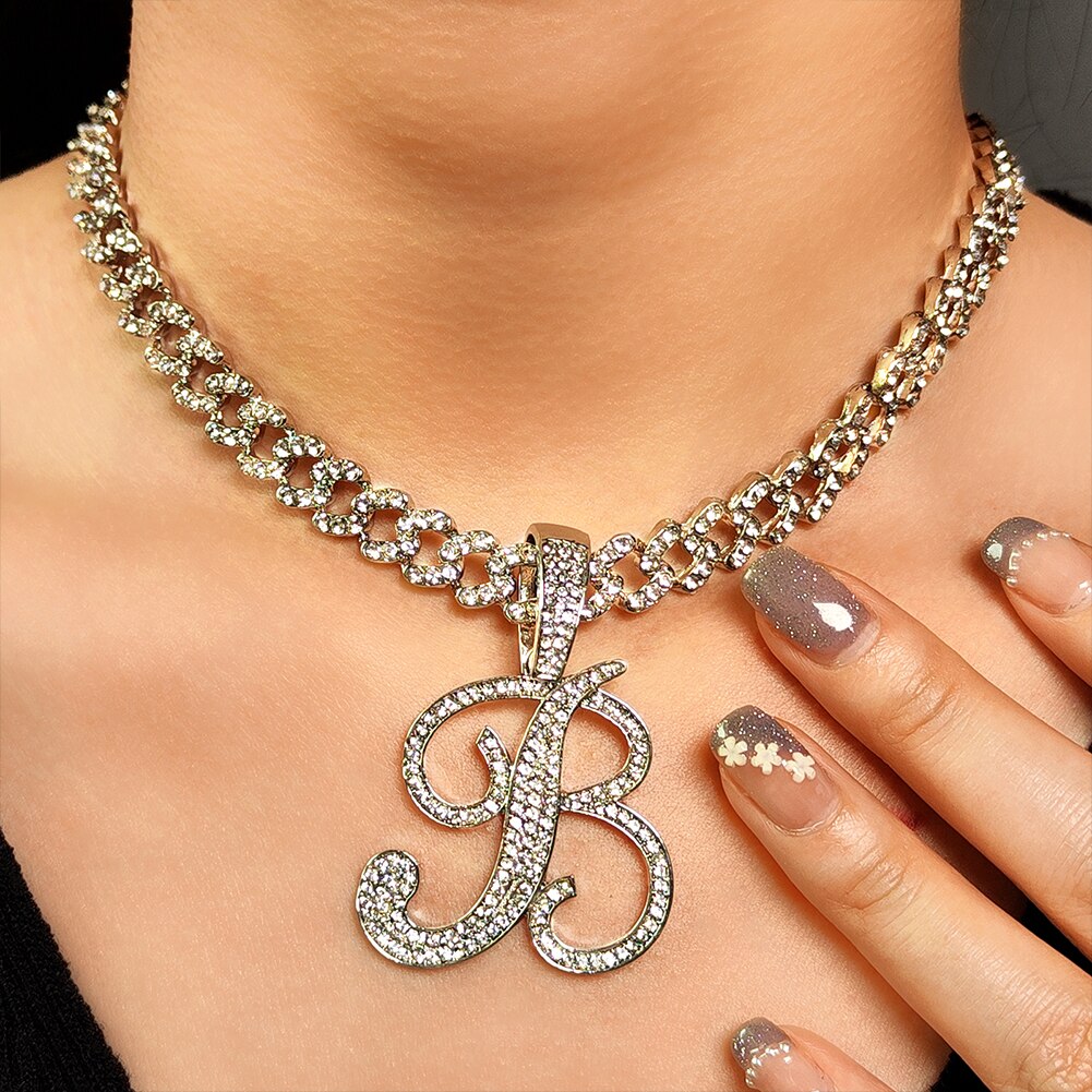 Crystal Cursive Iced Out Rhinestones 26 Initials